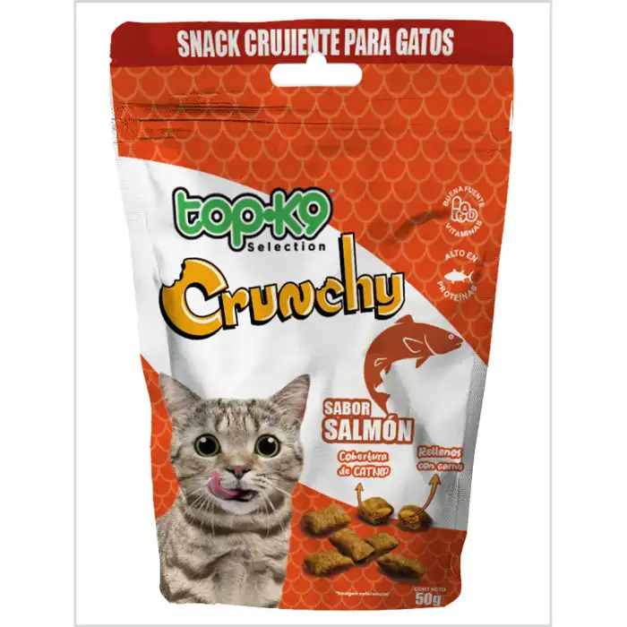 TopK9 Snack Gato Crunchy Salmón 50 g – Premio Crujiente para Gatos