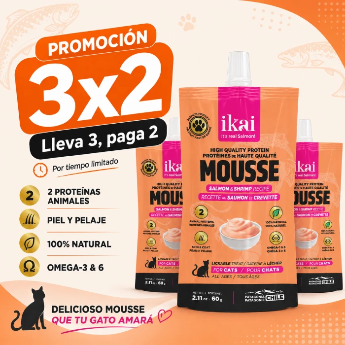 Pack 3×2 Ikai Mousse de Salmón y Camarón para Gatos 60 g